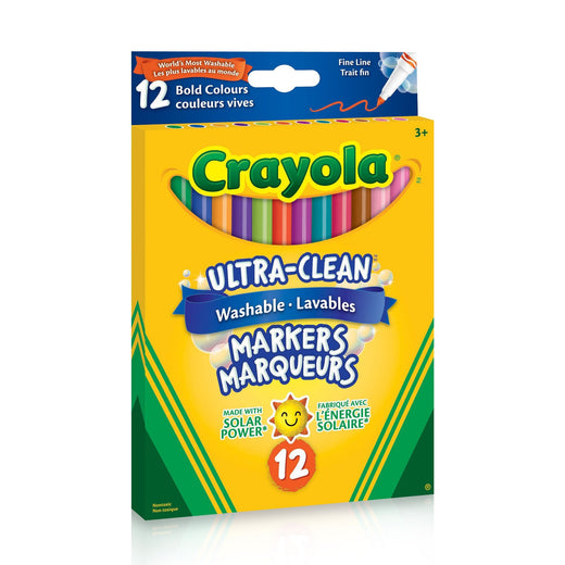 Crayola Ultra-Clean Washable Fine Tip Markers for Drawing/Colouring, Multi-Colour, 12-pk, Ages 3+