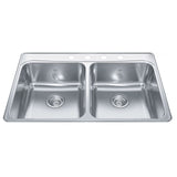Creemore Drop-In Double 4-Hole Stainless Steel Sink, 33x22-in