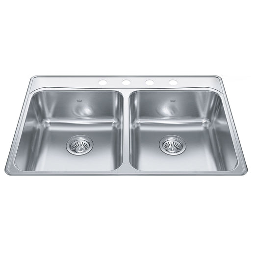 Creemore Drop-In Double 4-Hole Stainless Steel Sink, 33x22-in