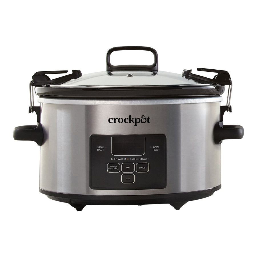 Crock-Pot Digital Programmable Slow Cooker with Locking Lid, Feeds 4 People & More, Stainless Steel, 4-qt