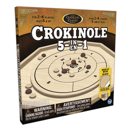 Crokinole 5-in-1 Deluxe Wooden Board Game Set, Ages 8+