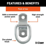 CURT 1-in x 1-1/4-in Surface-Mounted Tie-Down D-Rings, 1200-lb, 2-pk image 6