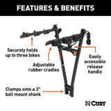 CURT 18013 Clamp-On 3-Bike Hitch Mount Bike Rack, Fits Over 2-in Receiver, Black image 4