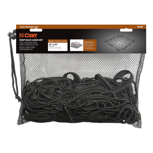 CURT 18218 Elastic Cargo Net with Hooks for Roof Basket, 44 x 36-in