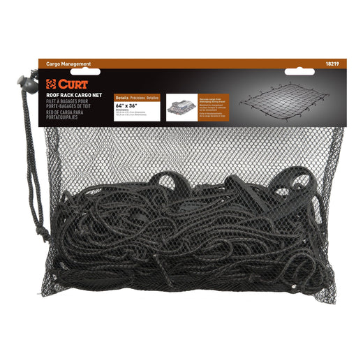 CURT 18219 Elastic Cargo Net with Hooks for Extended Roof Basket, 64 x 36-in