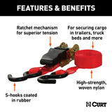 CURT 83002 16-ft Red Cargo Straps with S-Hooks (500-lb, 4-pk) image 5