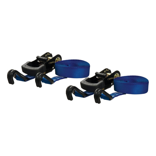 CURT 83020 Cargo Straps with J-Hooks, Blue, 733-lb, 16-ft, 2-pk