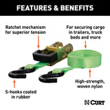 CURT 83028 16-ft Lime Green Cargo Straps with S-Hooks (1,100-lb, 2-pk) image 5