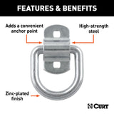 CURT 83742 3-in x 3-in Surface-Mounted Tie-Down D-Ring (3600-lb, Clear Zinc) image 3
