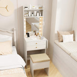 Small Vanity Desk with Mirror and Lights, Makeup Vanity Table with Charging Station, Drawers, Shelves, Foldable Side Table, Compact Dressing Table with Storage Chair for Small Space (White) image 2