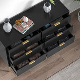Black Dresser for Bedroom, Modern 6 Drawer Dresser, Chest of Drawers Closet Organizers and Wood Storage Clothes, White Dresser with Golden Handles for Living Room, Hallway image 2