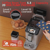 Full Automatic Espresso Machine with Built-In Grinder Milk Frother - FTF Touchscreen Coffee Maker for Latte/Cappuccino, 20 Bar Pressur 1.5L Water... image 6