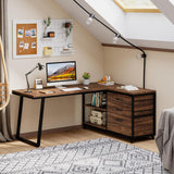 L-Shaped Computer Desk with 3 Drawers, Reversible Corner Home Office Desk with Shelves, 53-Inch Industrial PC Desk Study Writing Table Workstation for Small Space, Rustic Brown image 4