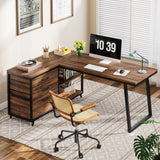 L-Shaped Computer Desk with 3 Drawers, Reversible Corner Home Office Desk with Shelves, 53-Inch Industrial PC Desk Study Writing Table Workstation for Small Space, Rustic Brown image 2
