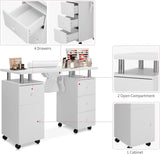 Manicure Table Nail Desk for Nail Tech w/Electric Dust Collector & Wrist Rest, Acetone Resistant Top Beauty Salon Nail Supplies Decor Station w/Lockable Wheels, Cabinet, Drawer (White) image 2