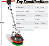 Commercial Floor Scrubber Machine with Brushes and Pads, Heavy Duty Floor Buffer Polisher and Cleaner- Deep Cleaning Tile and Grout, Hardwood Floors and Carpets without Getting on Hands and Knees image 2