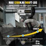 Cordless Impact Wrench, 1200Nm(900ft-lbs) High Torque 1/2'' Impact Wrench, 21V Brushless Electric Impact Gun with 2Pcs 4.0Ah Batteries, 1 Hour Fast Charger, 5 Sockets, Power Impact Driver for Car Home image 3