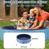 Foldable Dog Swimming Pool, 120"x20" Oversize Collapsable Hard Plastic Potable Bathing Tub for Pet Dog Kiddie Pool Indoor and Outdoor Leakproof PVC Play Pool for Large Dogs Pets Puppy Kids Blue image 3