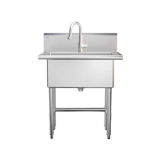 Danze Single Deep Bowl Stainless Steel Utility Sink with Pull-Down Faucet & Strainer, 30-in