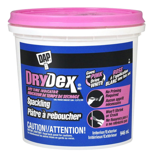 DAP DryDex Spackling, Indoor/Outdoor Wall Hole & Crack Repair with Dry Time Indicator, 946-mL