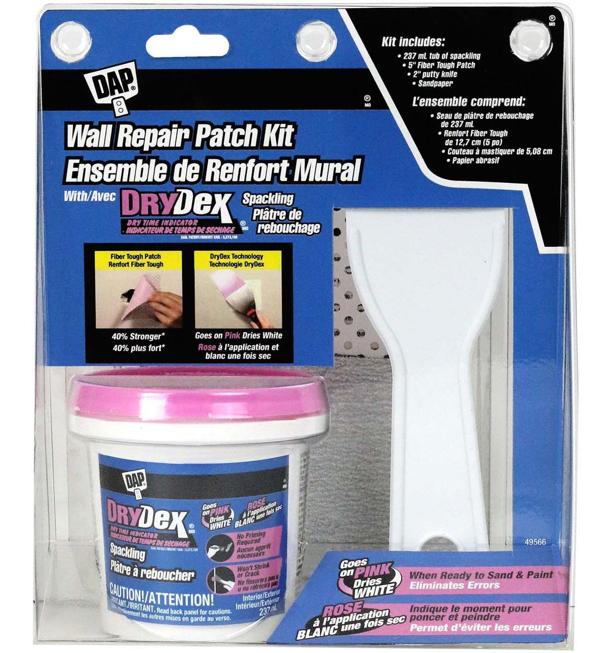 DAP Wall Repair Patch Kit with DryDex Spackling, Putty Knife, Patches & Sandpaper, 4-pc
