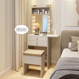 Small Vanity Desk with Mirror and Lights, Makeup Vanity Table with Charging Station, Drawers, Shelves, Foldable Side Table, Compact Dressing Table with Storage Chair for Small Space (White) image 3