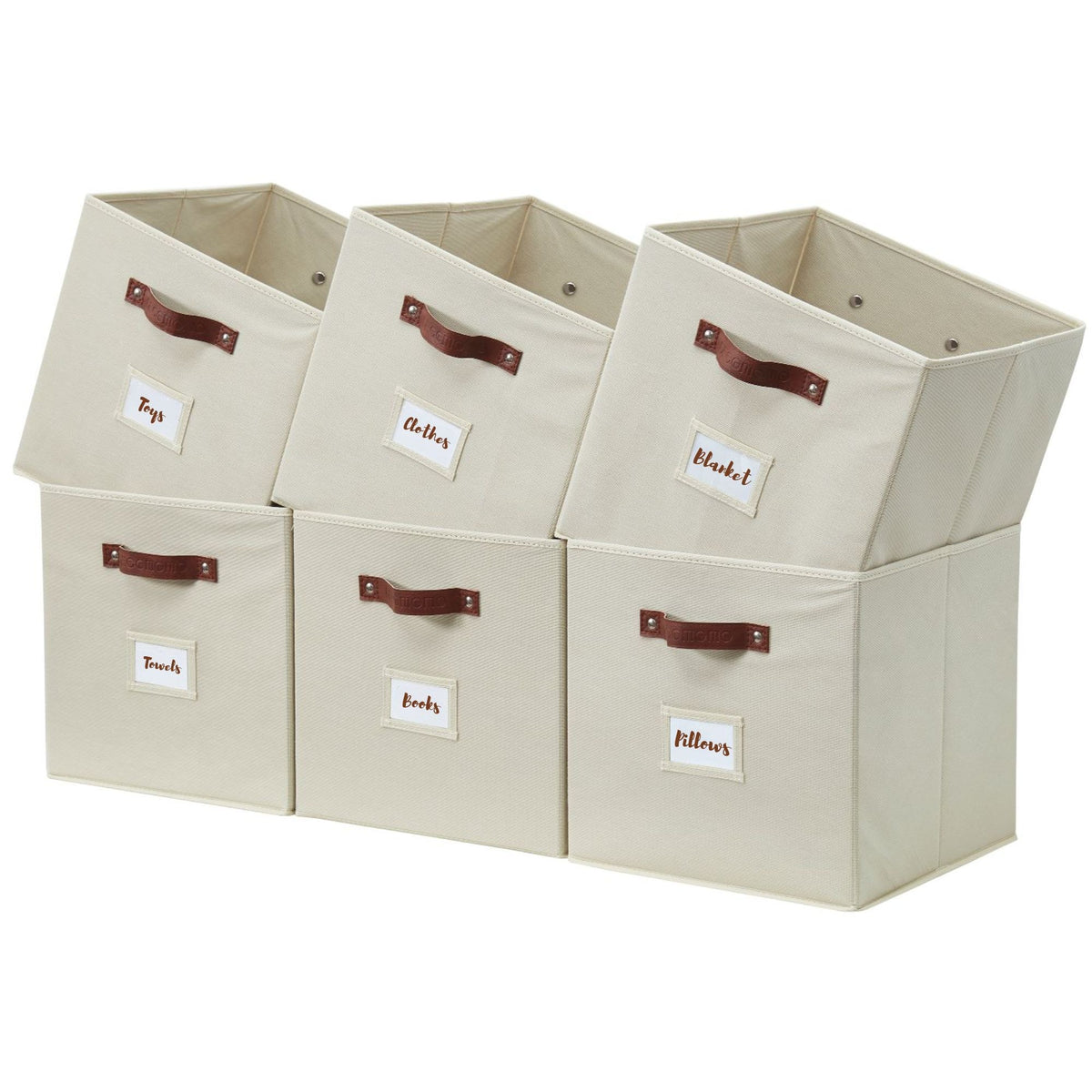 Decomomo Collapsible Storage Cube with Label, 11-in, 6-pk, Beige