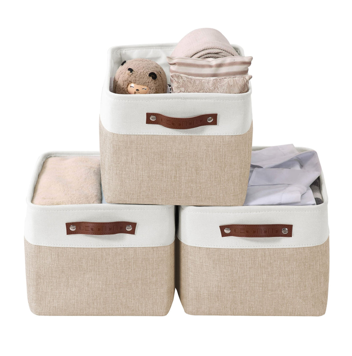 Decomomo Large Soft-Sided Foldable Storage Basket, 3-pk, Beige