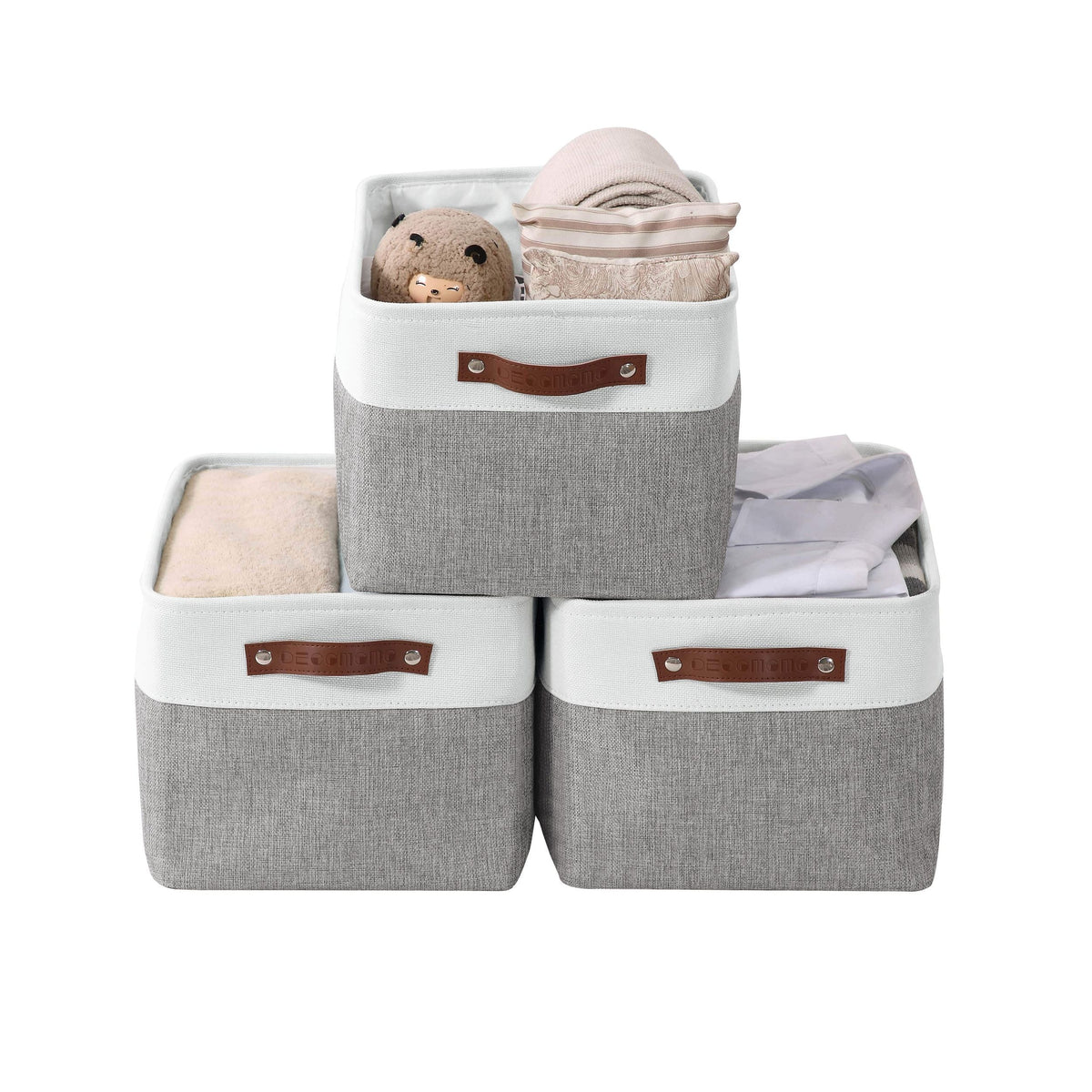 Decomomo Large Soft-Sided Foldable Storage Basket, 3-pk, White