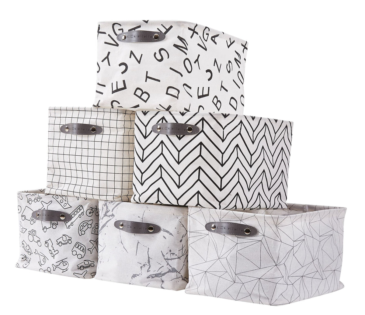 Decomomo Large Water Resistant Storage Bin, 15-in x 11-in x 9.5-in, 6-pk, Black Pattern
