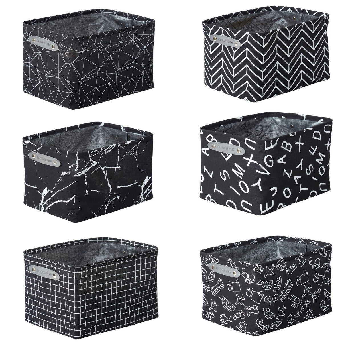 Decomomo Large Water Resistant Storage Bin, 15-in x 11-in x 9.5-in, 6-pk, White Pattern