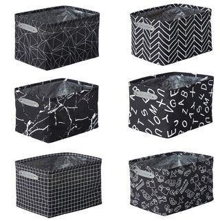 Decomomo Large Water Resistant Storage Bin, 15-in x 11-in x 9.5-in, 6-pk, White Pattern