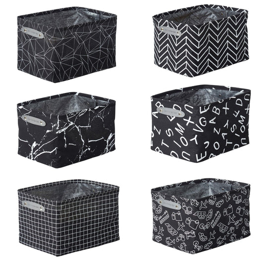 Decomomo Large Water Resistant Storage Bin, 15-in x 11-in x 9.5-in, 6-pk, White Pattern