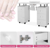 Manicure Table Nail Desk for Nail Tech w/Electric Dust Collector & Wrist Rest, Acetone Resistant Top Beauty Salon Nail Supplies Decor Station w/Lockable Wheels, Cabinet, Drawer (White) image 3