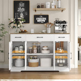Drawer-equipped buffet-style cabinet, 55-inch large side cabinet-style storage unit with shelves and 4 doors, modern country-style coffee bar-style cabinet, wooden kitchen and dining room storage unit, white/rustic style image 4