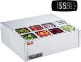 Refrigerated Condiment Prep Station, 135 W Countertop Refrigerated Condiment Station, with 2 1/3 Pans & 4 1/6 Pans, 304 Stainless Body and PC Lid, Sandwich Prep Table with Stainless Guard, ETL image 3