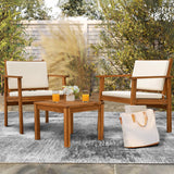 Patio Furniture 4 Piece Outdoor Acacia Wood Patio Conversation Sofa Set with Table & Cushions Porch Furniture for Deck, Balcony, Backyard image 2