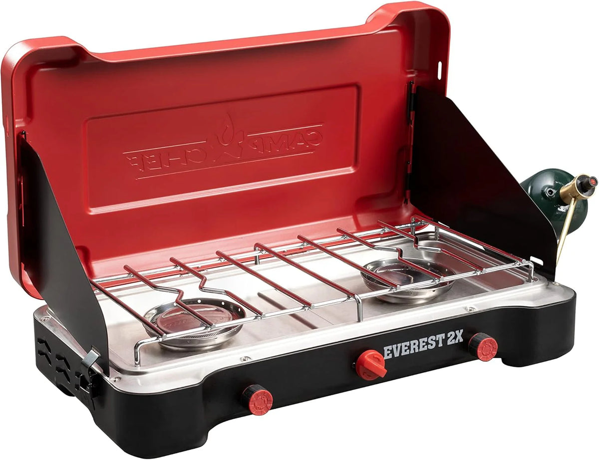 Mountain Series Everest 2X - High Output Two-Burner Camp Stove - Lid Doubles as Windscreen - Portable Cooking Stove - For Outdoor Cooking - 20,000 BTU Burners - 215 Sq In Cooking Area