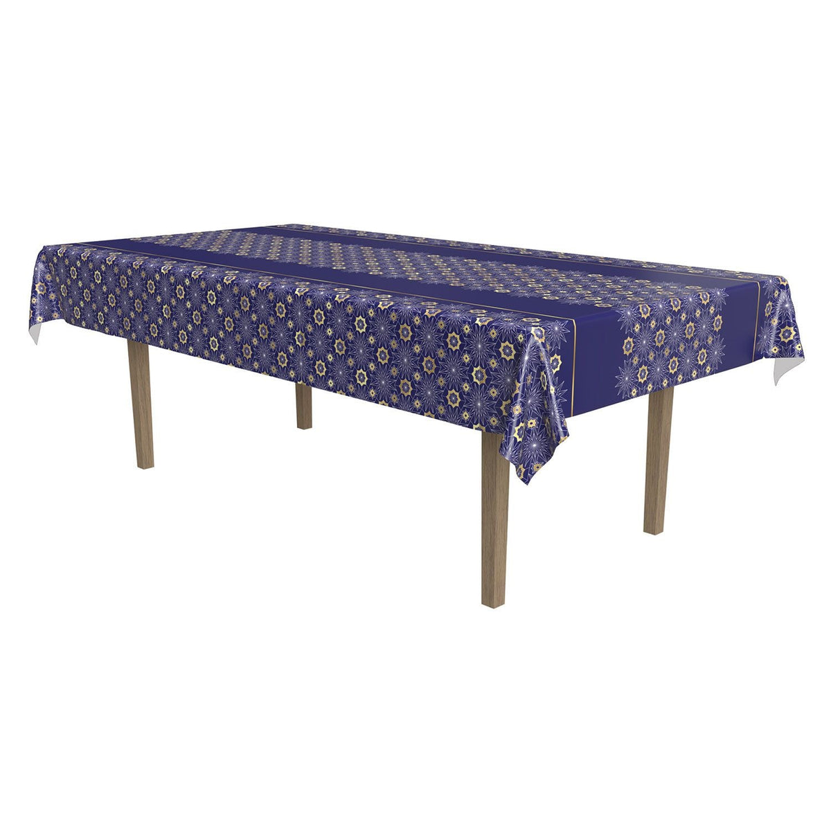 Eid Ramadan Rectangle Plastic Reusable Table Cover, Navy Blue/Gold, 54 x 108-in, for Religious Party/Eid Mubarak/Ramadan