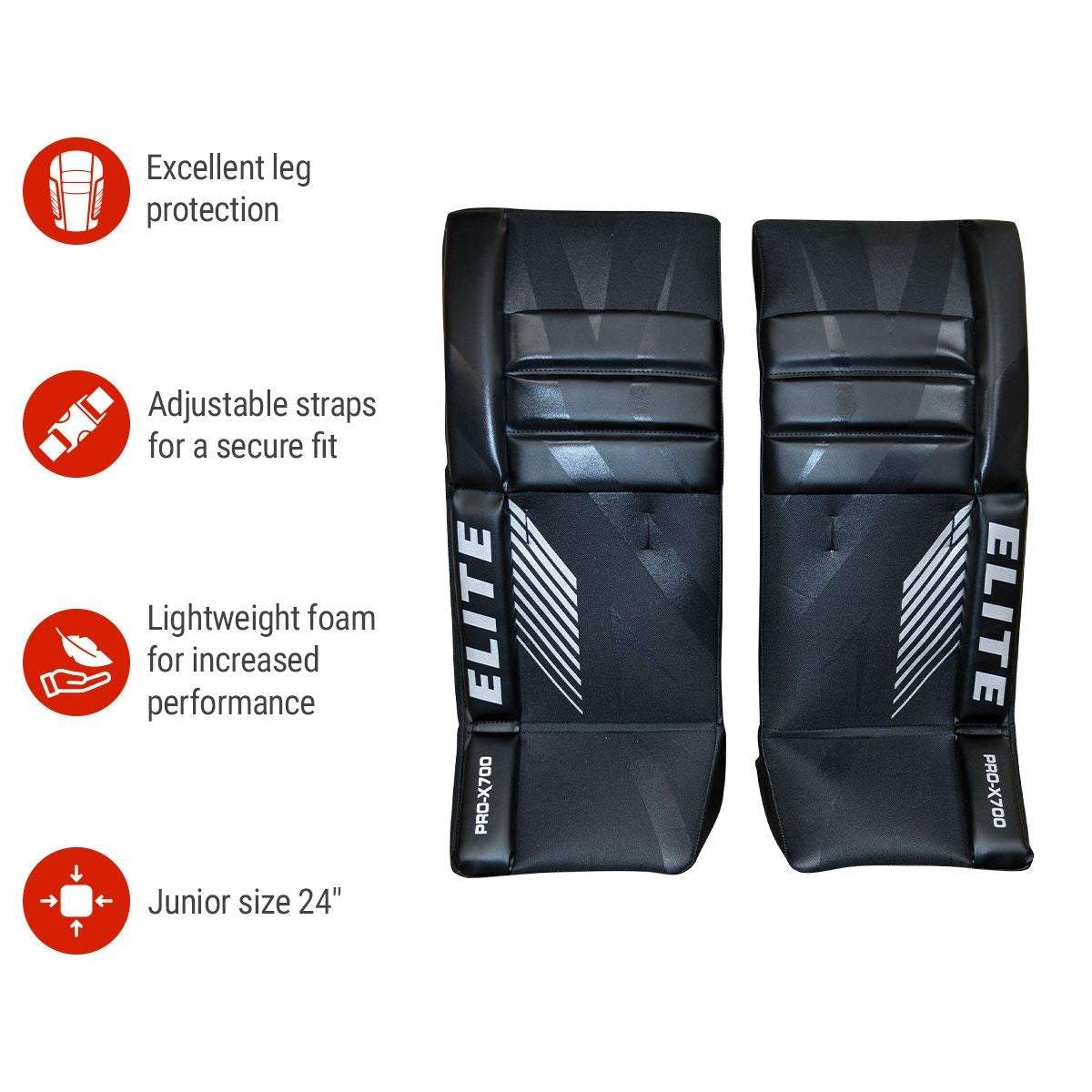 Elite Hockey Vasilevskiy PRO-X700 Street Hockey Goalie Leg Pads, Junior, 24-in