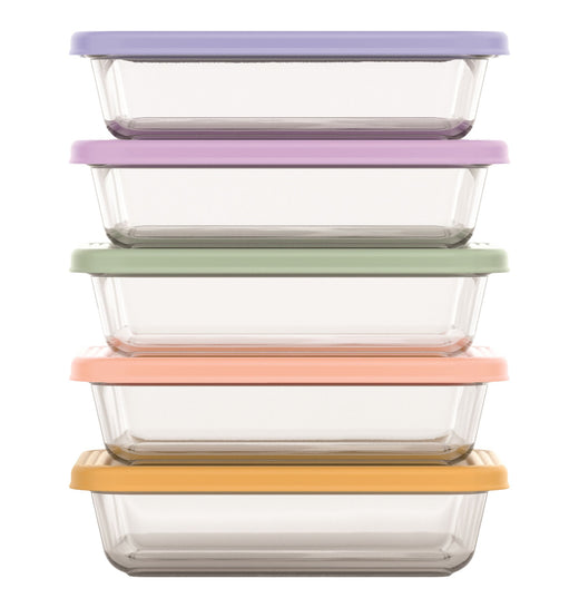 ello Everyday Glass Meal Prep Food Storage Container Set with Press-Fit Lids, Multi-Coloured, 10-pc