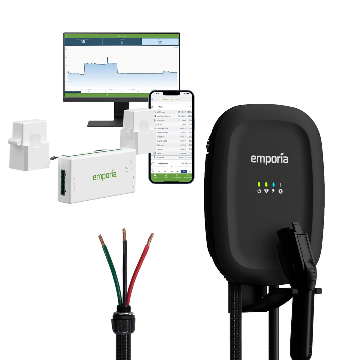 Emporia 48A Wi-Fi Level 2 Hardwired J1772 EV Charger with Load Management