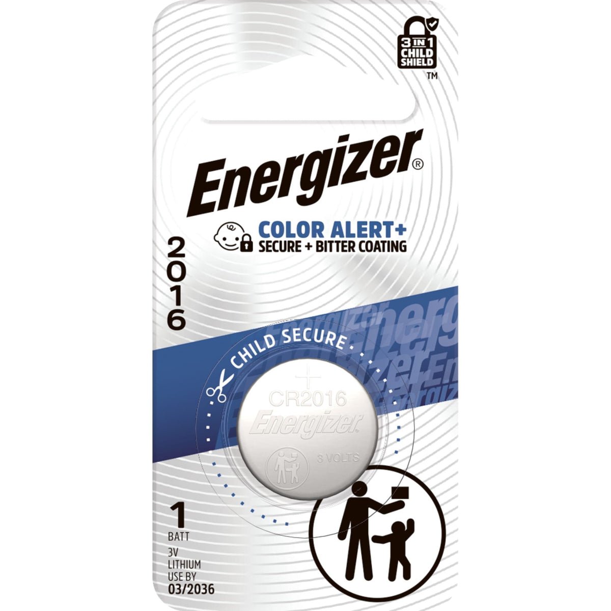 Energizer 3V / 3 Volt Lithium Coin Cell CR2016 Battery for Watches and Electronics, 1-pk
