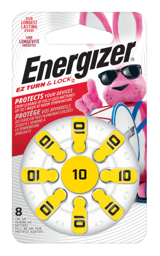Energizer 8-pk Size AZ10 1.4V / 1.4 Volt Zinc Hearing Aid Batteries, EZ Turn Lock