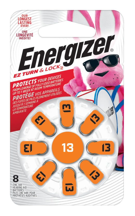 Energizer 8-pk Size AZ13 1.4V / 1.4 Volt Zinc Hearing Aid Batteries, EZ Turn Lock