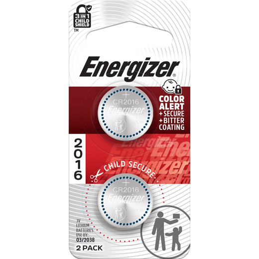 Energizer CR2016 3V / 3 Volt Lithium Coin Cell Batteries for Watches & Electronics, 2-pk