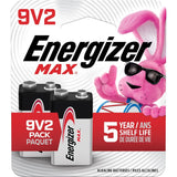 Energizer Max 2-pk 9V / 9 Volt Alkaline Batteries, Long Lasting, All Purpose