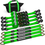 Car Tie Down Straps for Trailers with J Hooks (4-Pack) - 2 Inch x 8 Feet (10,000lb Break Strength) - Heavy Duty T-Handle Car Hauler Tire Straps for Trailer & UTV with Axle Straps - Black image 2