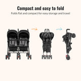 Twin Umbrella Stroller in Black, Lightweight Double Stroller for Infant & Toddler, Compact Easy Fold, Large Storage Basket, Large and Adjustable Canopy image 2