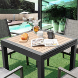 Extensible outdoor dining table, patio table, all-weather aluminum frame, large rectangular lawn backyard garden terrace dining table, suitable for 4 to 6 people, dark gray (dark gray, slatted tabletop) image 3